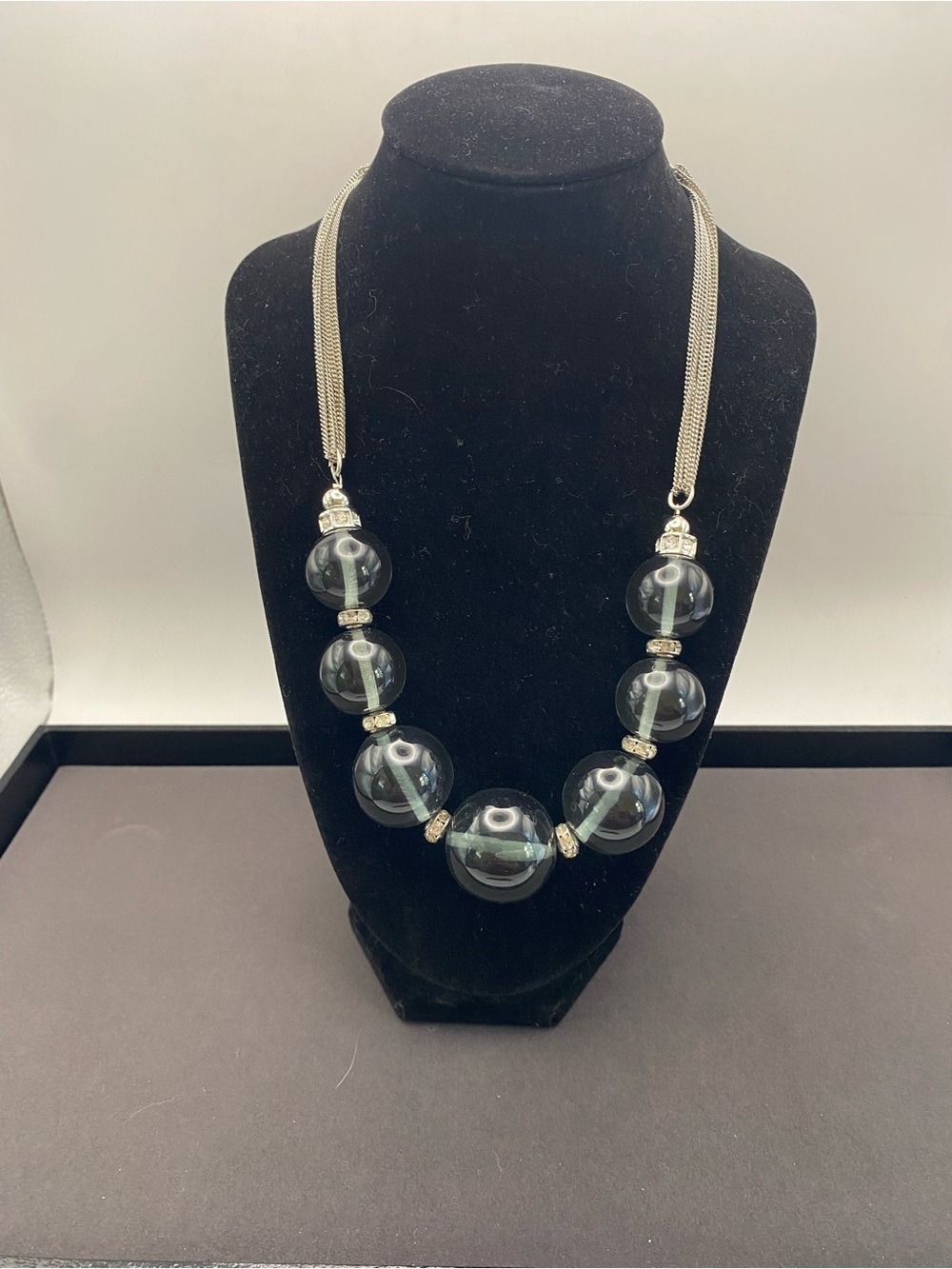 Kenneth Cole New York Silver Statement Necklace with Smoky Beads